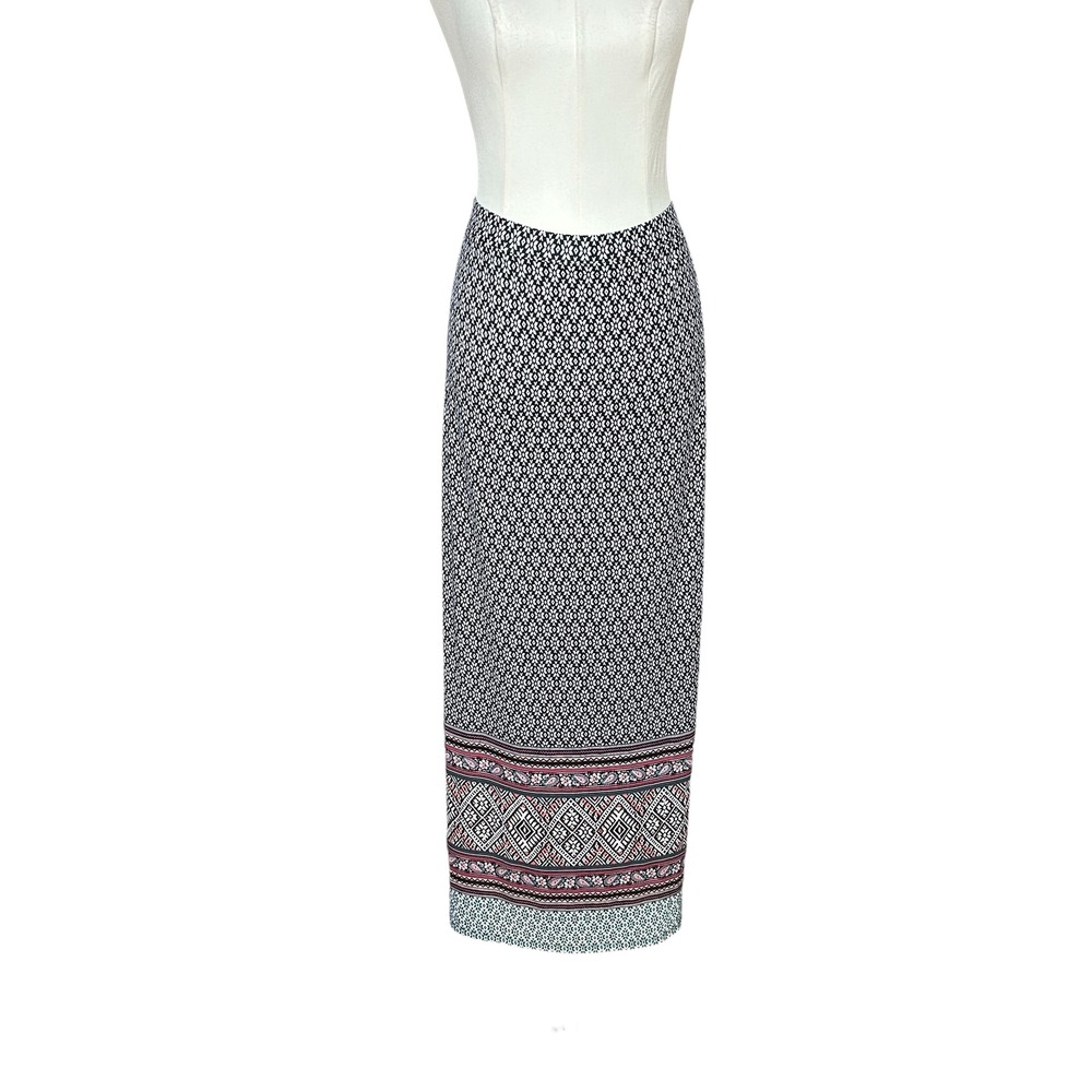 Bobbie Brooks Plus SZ 3X Maxi Skirt Geometric Border Print Black White Festival